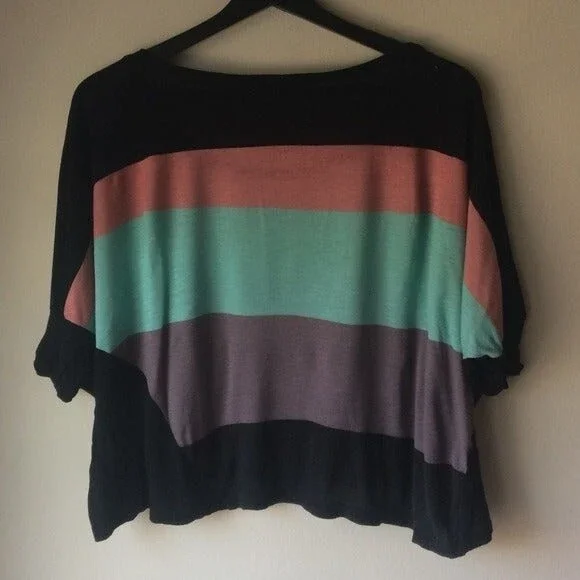 Black Sleeve Rainbow Crop Top - Picture 3 of 5